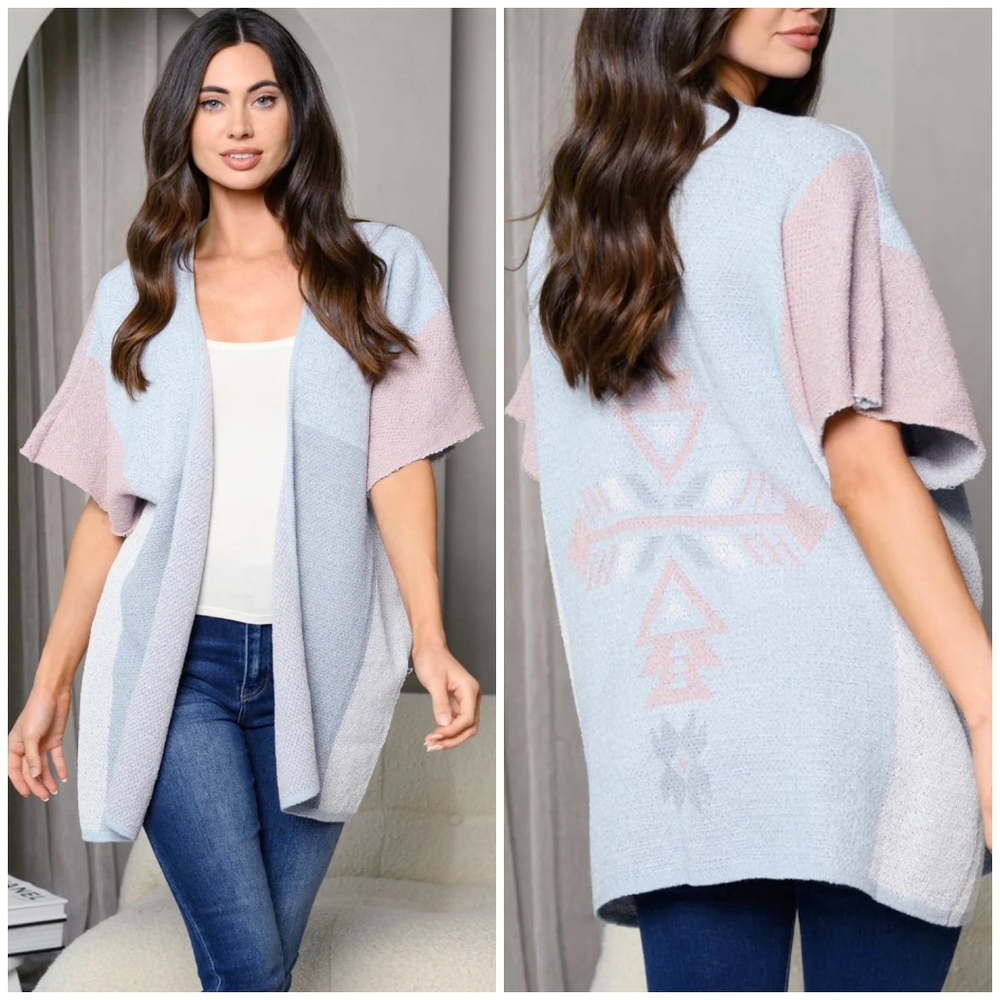 VERY J Boho Chic Periwinkle Knitted Relaxed Kimono Cardigan